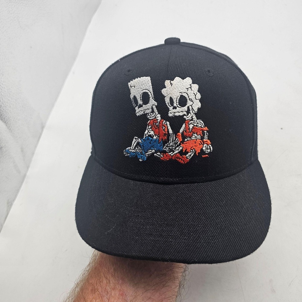Skeleton Bart Lisa Snapback Hat Cap Black Skull Embroidered Bill Adult